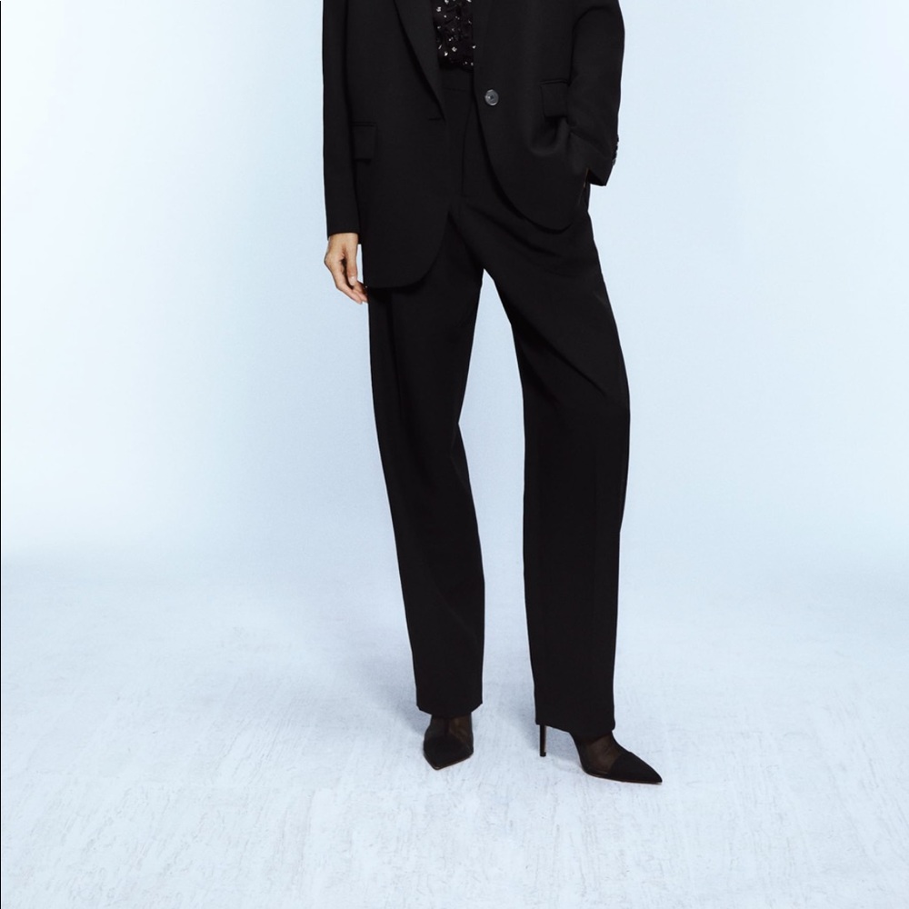Zara Womens High Waisted Darted Trousers Black m - Picture 1 of 8